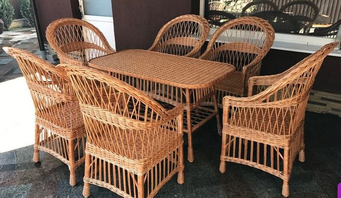 Набір плетених меблів з лози 6 крісел +плетений стіл