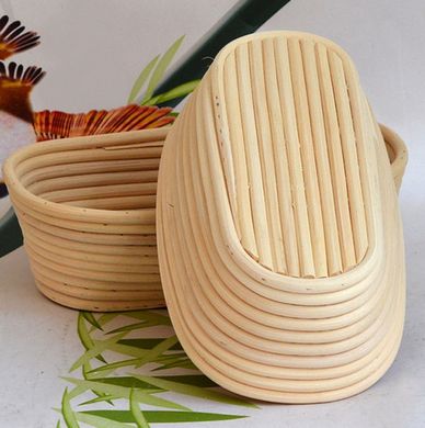 Форма кошик для расстойки хліба, тіста з ротанга (28*14*8) на 500 г овальна, з чохлом з льону