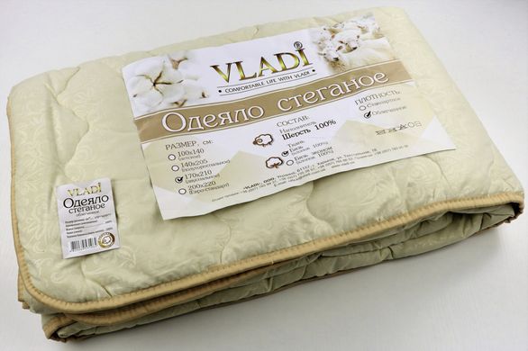 Одеяло стеганое облегченное Бязь Vladi (Влади) Молочный 170х210 Шерсть 100% (3057)