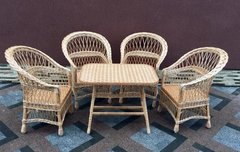 Плетеная мебель из лозы, 4 кресла из лозы и стол прямоугольный