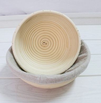 Форма для расстойки хлеба из ротанга круглая на 0,75 с тканью. Расстоечная корзинка для теста
