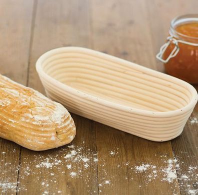 Форма корзинка для расстойки хлеба, теста из ротанга (25*14*8) на 500 г овальная, с чехлом из льна